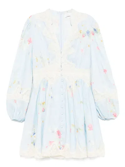 Zimmermann Lucky Linen Mini Dress In Blue