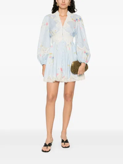 Zimmermann Lucky Linen Mini Dress In Blue
