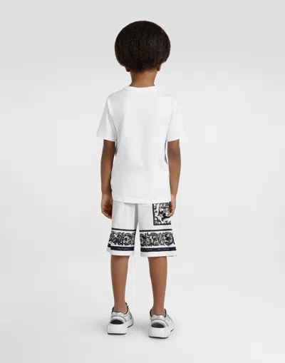 Dolce & Gabbana Short-sleeved Jersey T-shirt With Dolce&gabbana Print In White