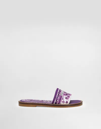 Dolce & Gabbana Majolica-print Canvas Flat Slipper In Multi
