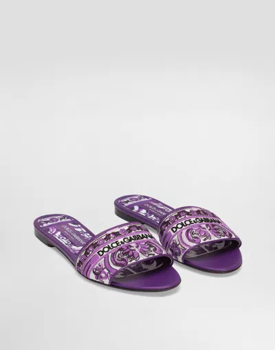 Dolce & Gabbana Dolce&gabbana Women Leather Dg Logo Sandals In Purple
