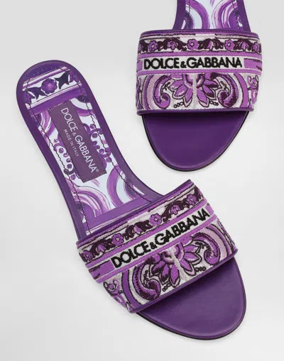 Dolce & Gabbana Dolce&gabbana Women Leather Dg Logo Sandals In Purple