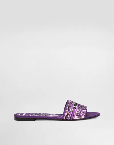 Dolce & Gabbana Dolce&gabbana Women Leather Dg Logo Sandals In Purple