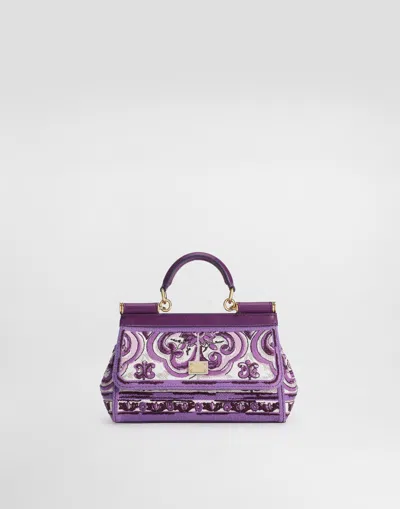 Dolce & Gabbana Small Sicily Leather Handbag In Purple