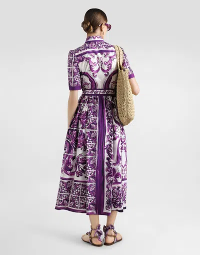Dolce & Gabbana Dolce&gabbana Poplin Shirt Dress With Maiolica Print In Purple