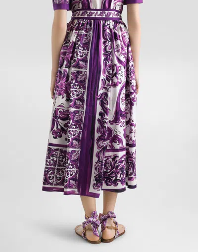 Dolce & Gabbana Dolce&gabbana Poplin Shirt Dress With Maiolica Print In Purple