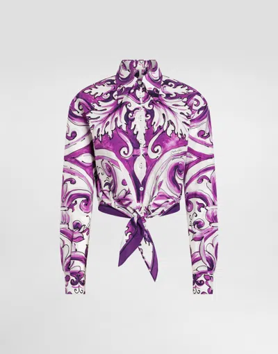 Dolce & Gabbana Women Cotton Shirt With Graphic Print In Purple