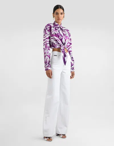 Dolce & Gabbana Women Cotton Shirt With Graphic Print In Purple