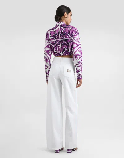 Dolce & Gabbana Women Cotton Shirt With Graphic Print In Purple