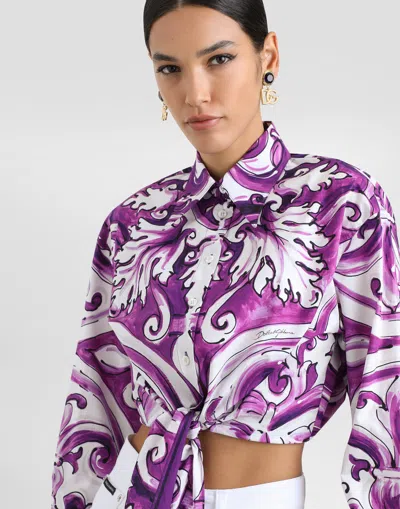 Dolce & Gabbana Women Cotton Shirt With Graphic Print In Purple