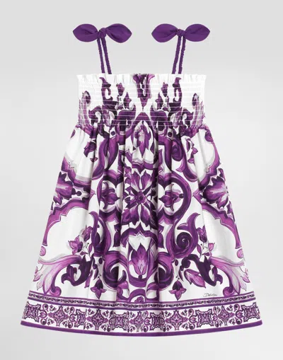 Dolce & Gabbana Girl's Majolica-print Sleeveless Poplin Dress