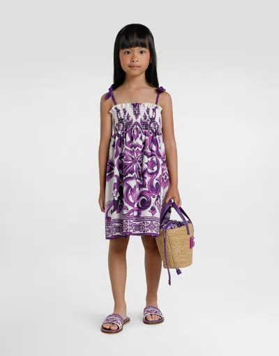Dolce & Gabbana Girl's Majolica-print Sleeveless Poplin Dress