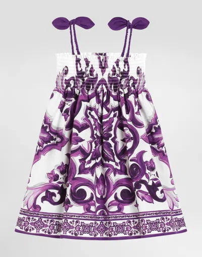 Dolce & Gabbana Girl's Majolica-print Sleeveless Poplin Dress