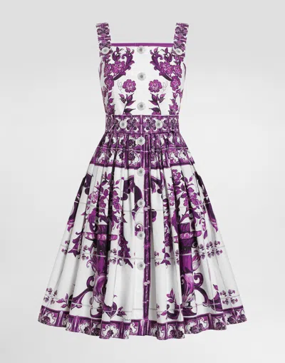 Dolce & Gabbana Midi Dress Button Detail Floral Majolica