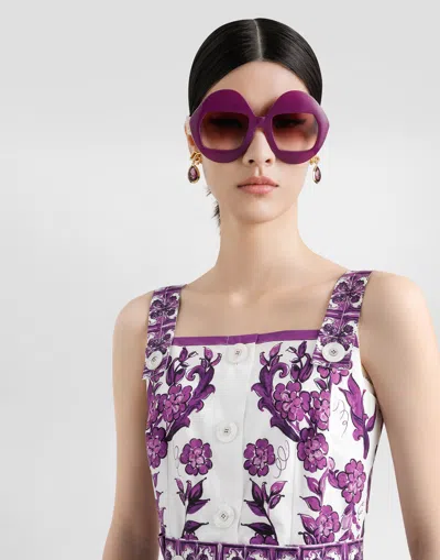 Dolce & Gabbana Midi Dress Button Detail Floral Majolica