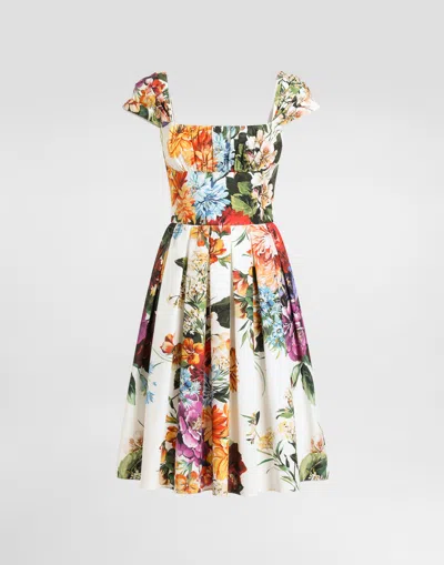 Dolce & Gabbana Flower Bouquet-print Poplin Dress In Multi