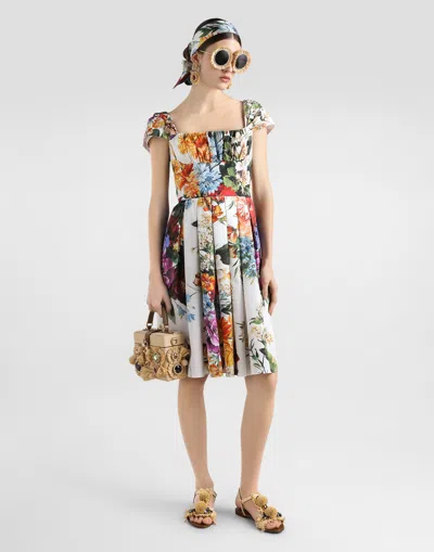 Dolce & Gabbana Flower Bouquet-print Poplin Dress In Multi