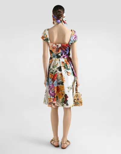 Dolce & Gabbana Flower Bouquet-print Poplin Dress In Multi