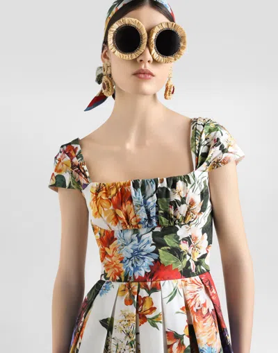 Dolce & Gabbana Flower Bouquet-print Poplin Dress In Multi