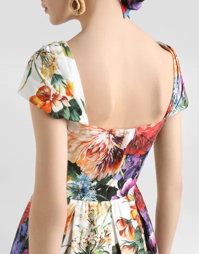 Dolce & Gabbana Flower Bouquet-print Poplin Dress In Multi
