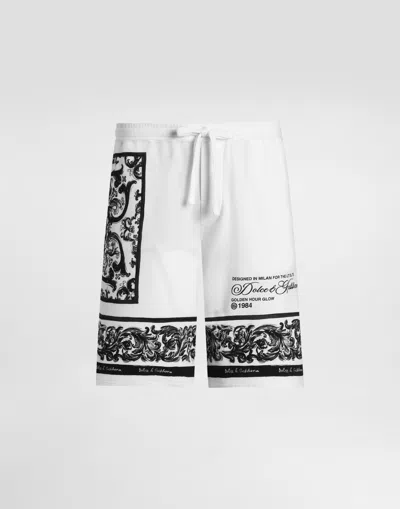 Dolce & Gabbana Majolica-print Double Piqué Bermuda Shorts In White