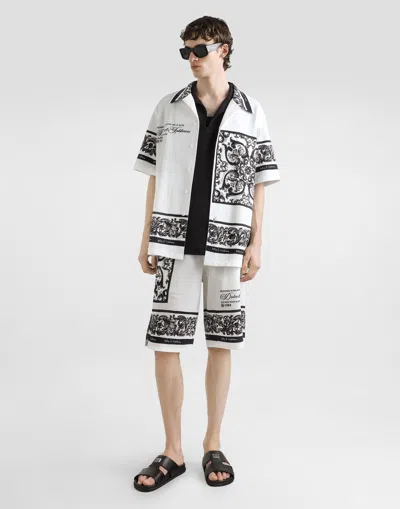 Dolce & Gabbana Majolica-print Double Piqué Bermuda Shorts In White