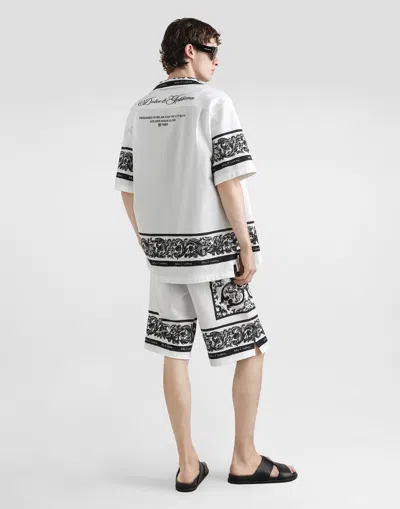 Dolce & Gabbana Majolica-print Double Piqué Bermuda Shorts In White