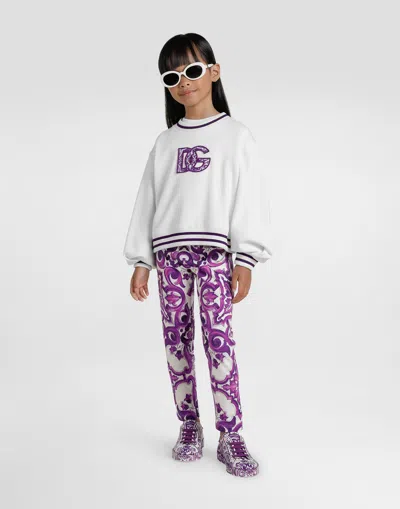 Dolce & Gabbana Majolica-print Sneaker In Nappa Calfskin In Purple