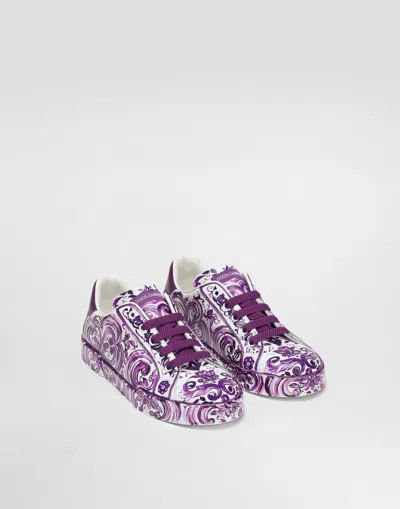 Dolce & Gabbana Majolica-print Sneaker In Nappa Calfskin In Purple