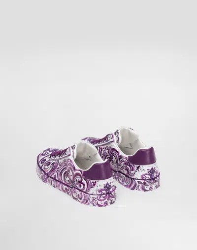 Dolce & Gabbana Majolica-print Sneaker In Nappa Calfskin In Purple