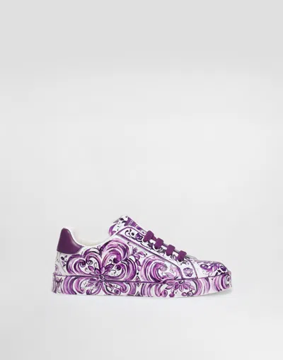 Dolce & Gabbana Majolica-print Sneaker In Nappa Calfskin In Purple