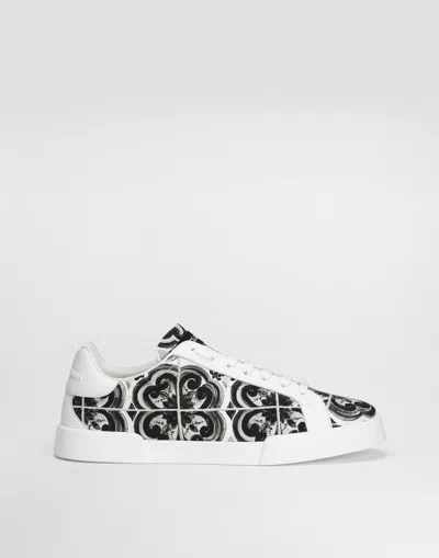 Dolce & Gabbana Portofino Canvas Sneakers Featuring Maiolica Design In Multi