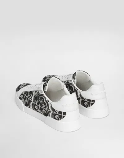 Dolce & Gabbana Portofino Canvas Sneakers Featuring Maiolica Design In Multi