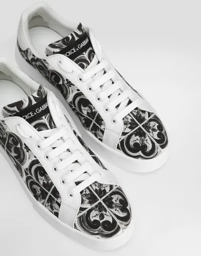 Dolce & Gabbana Portofino Canvas Sneakers Featuring Maiolica Design In Multi