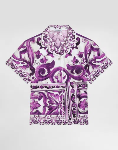 Dolce & Gabbana Graphic-print Silk Shirt In Purple