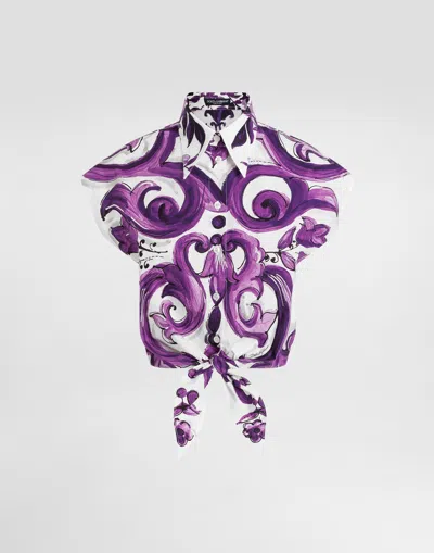 Dolce & Gabbana Purple Majolica Print Poplin Shirt Dolce E Gabbana