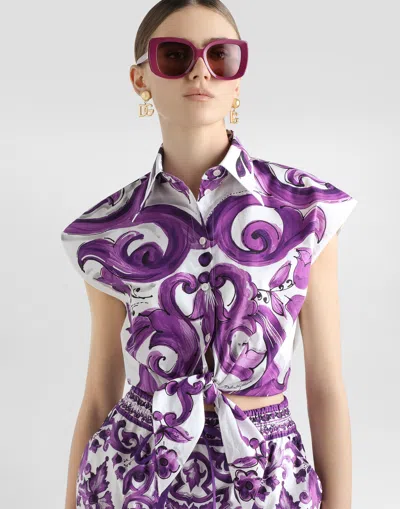 Dolce & Gabbana Purple Majolica Print Poplin Shirt Dolce E Gabbana