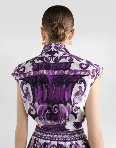 Dolce & Gabbana Purple Majolica Print Poplin Shirt Dolce E Gabbana