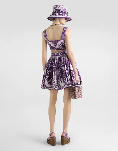 Dolce & Gabbana Short Cotton Skirt With Majolica Print Dolce E Gabbana In Purple