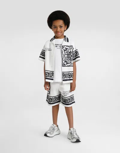 Dolce & Gabbana Majolica-print Double Piqué Bermuda Shorts In White