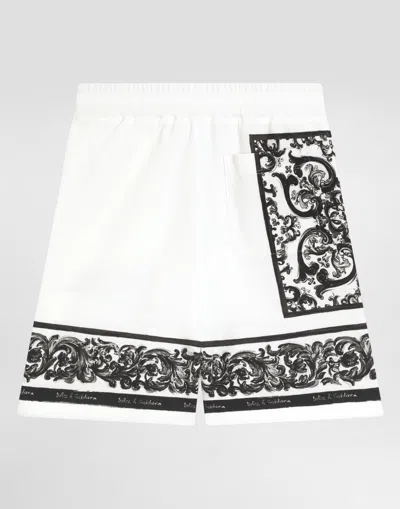 Dolce & Gabbana Majolica-print Double Piqué Bermuda Shorts In White