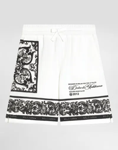 Dolce & Gabbana Majolica-print Double Piqué Bermuda Shorts In White