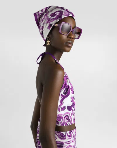 Dolce & Gabbana Stretch Silk Halter Neck Graphic Print Top In Multi