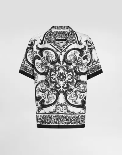 Dolce & Gabbana Men Silk Shirt With Maiolica Print In Multi