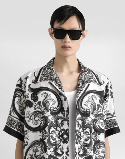 Dolce & Gabbana Men Silk Shirt With Maiolica Print In Multi