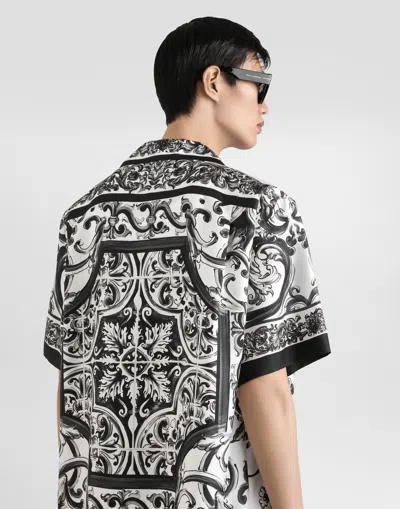 Dolce & Gabbana Men Silk Shirt With Maiolica Print In Multi