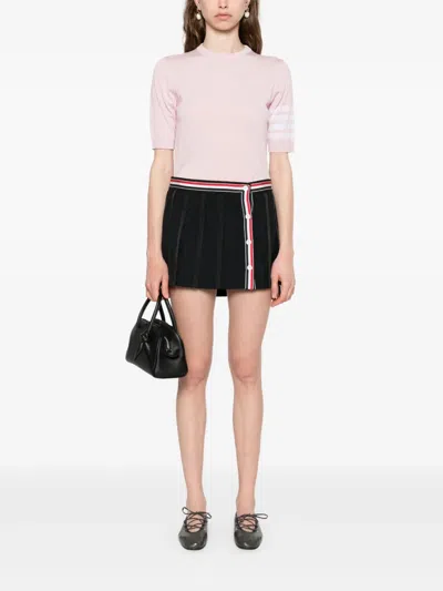 Thom Browne Crew Neck Striped Sleeve Tank Top In Pink