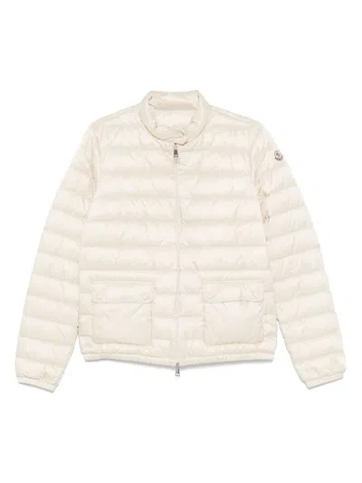 Moncler White Crop Down Jacket With Drawstring In White
