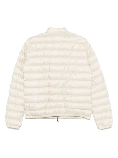 Moncler White Crop Down Jacket With Drawstring In White