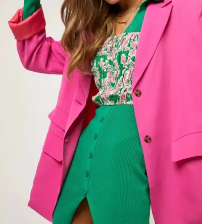 Davi & Dani Button Front Boyfriend Blazer In Candy Pink